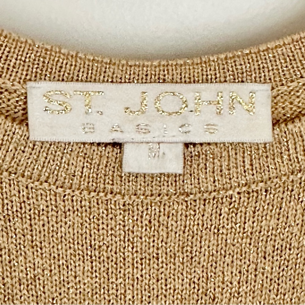 St. John Basic Gold Metallic Ribbed Fitted Sleeve… - image 5